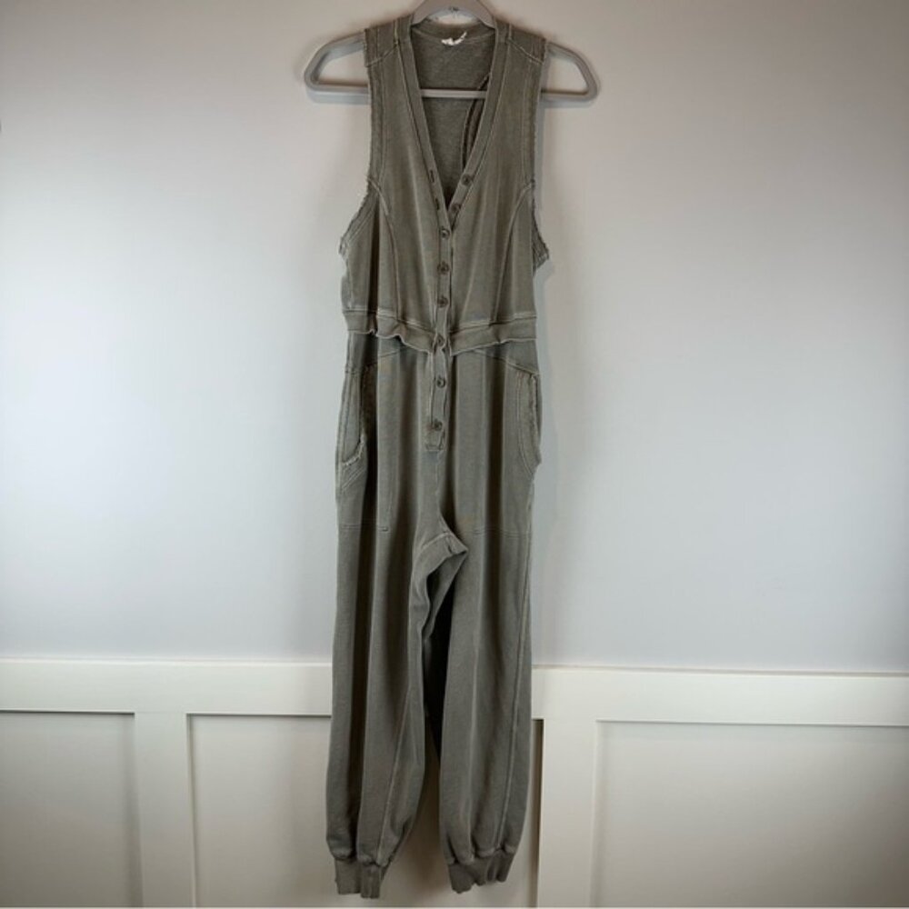 Daily Practice Anthropologie Olive Green Gray Sleeveless Pull On Jumpsuit Medium